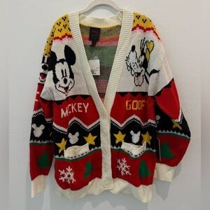 Disney Mickey Mouse & Goofy Holiday Christmas Button Up Cardigan Forever 21 NWT
